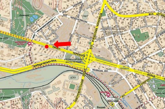 Схема рекламной плоскости по адресу Победы пр., 25, рядом "Интертоп", "Фокстрот", из центра