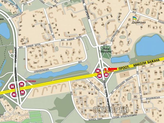 Схема рекламної площини за адресою Бажана пр. / Григоренка пр., ст.м. "Позняки", возле заправки "ТНК", в сторону моста Южного