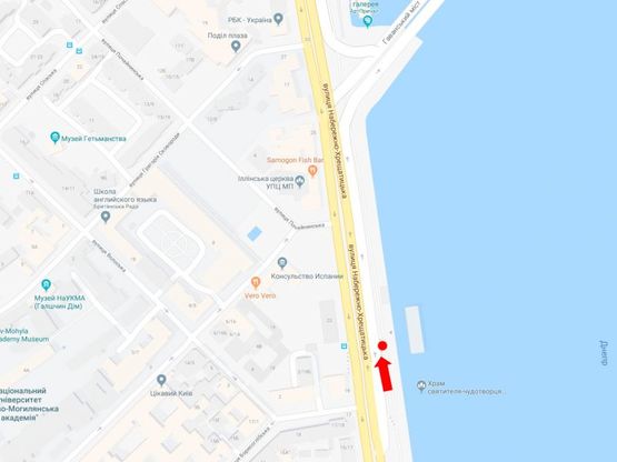 Схема рекламной плоскости по адресу Набережно-Крещатицкая ул., 18, из центра
