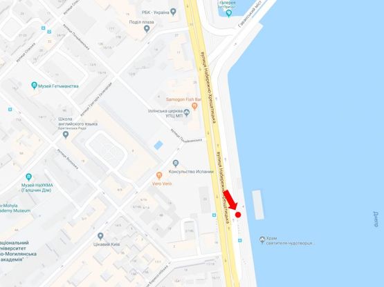 Схема рекламной плоскости по адресу Набережно-Крещатицкая ул., 18, в центр