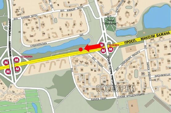 Схема рекламной плоскости по адресу Бажана пр. / Гмыри ул., 1-А, ст. м. "Позняки", в центр, левый