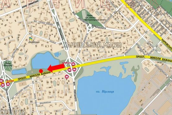 Схема рекламної площини за адресою Бажана пр., 26, от ст. м. "Харьковская" в сторону ст. м. "Позняки", левый