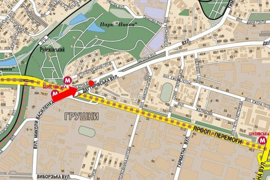 Схема рекламной плоскости по адресу Дегтяревская ул., 42, разделитель, возле АЗС "Amic", офиса "Киевстар", в сторону ст.м. "Лукьяновская