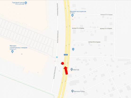 Схема рекламной плоскости по адресу Палладина пр., возле супермаркета "Эпицентр", 250м до супермаркетов "Ашан", "Novus"