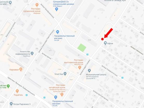 Схема рекламной плоскости по адресу Головко ул., 6 - ул. Гайсинская, напротив школы "Афины", в сторону пр. Лобановского