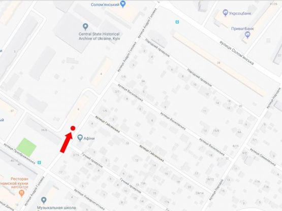 Схема рекламной плоскости по адресу Головко ул., 6 - ул. Гайсинская, напротив школы "Афины", в сторону ул. Соломенской