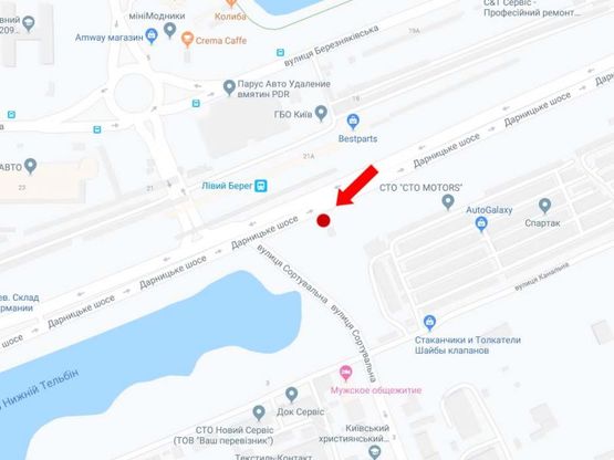 Схема рекламной плоскости по адресу Дарницкое шоссе - ул. Сортировочная, в центр