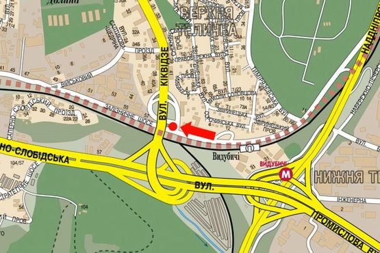 Схема рекламной плоскости по адресу Бойчука ул. (бывш. Киквидзе ул.), 43 / Железнодорожное шоссе, в сторону супермаркета "Велика Кишеня"