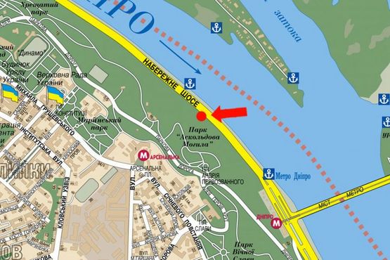 Схема рекламной плоскости по адресу Набережное шоссе, 800 м до моста метро (справа), в сторону ст. м. "Почтовая площадь"