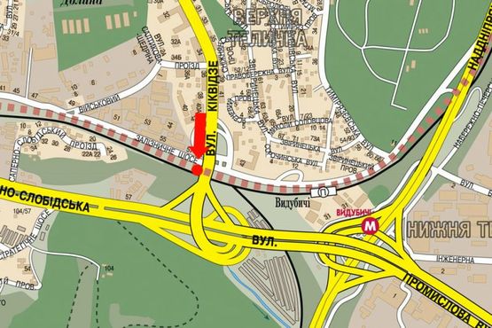 Схема рекламної площини за адресою Бойчука ул. (бывш. Киквидзе ул.) / Железнодорожное шоссе, мост, в сторону мост Южный, Саперно-Слободская ул.
