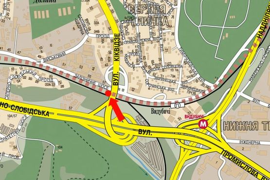 Схема рекламної площини за адресою Бойчука ул. (бывш. Киквидзе ул.) / Железнодорожное шоссе, мост, в сторону Украинки бул.