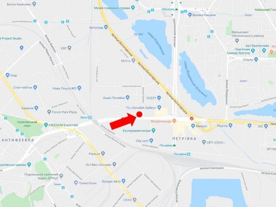 Схема рекламной плоскости по адресу Степана Бандеры 8, в сторону ст. м. "Почайна"