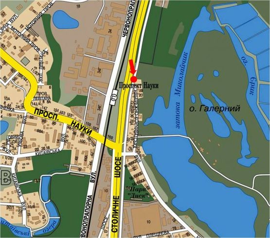 Схема рекламної площини за адресою Столичное шоссе, возле АЗС "Лукойл", перед развязкой с Науки пр., из центра