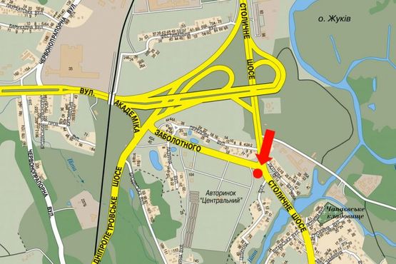 Схема рекламной плоскости по адресу Столичное шоссе / Заболотного ул., разделитель, в сторону Авторынка, Новообуховской трассы