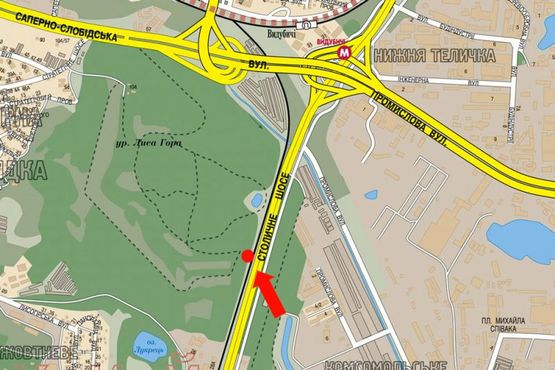 Схема рекламной плоскости по адресу Столичное шоссе, 1000м до мост Южный, в центр