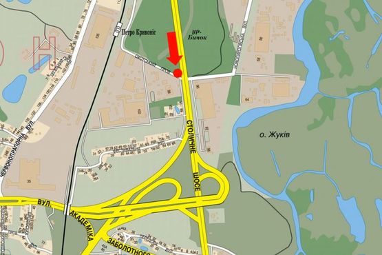 Схема рекламної площини за адресою Столичное шоссе / Новопироговская ул., напротив автосалона "Укравто","Mercedez", в сторону Конче-Заспы