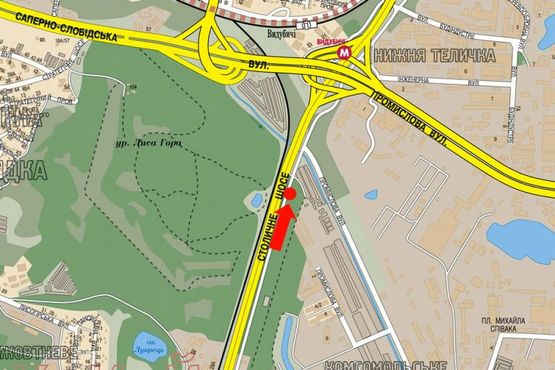 Схема рекламної площини за адресою Столичное шоссе / Камышинская ул., 4, в сторону Надднепрянское шоссе