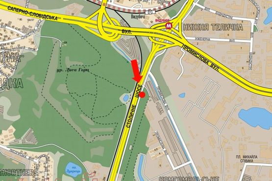 Схема рекламной плоскости по адресу Столичное шоссе / Камышанская ул., 4, в сторону Науки пр.