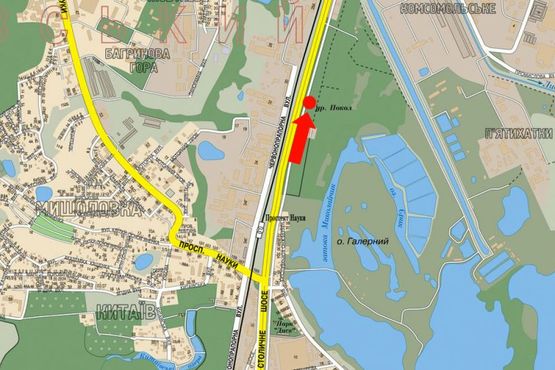 Схема рекламної площини за адресою Столичное шоссе, напротив остановки "Цементный завод", разделитель, в сторону Надднепрянское шоссе