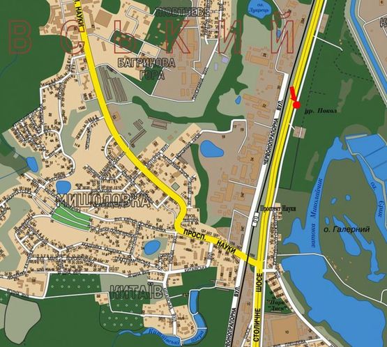 Схема рекламної площини за адресою Столичное шоссе, напротив остановки "Цементный завод", разделитель, в сторону Конче-Заспы