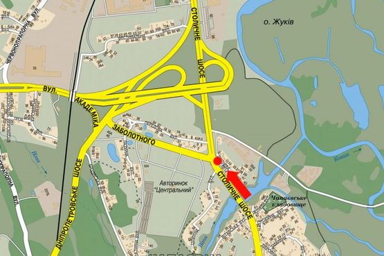 Схема рекламной плоскости по адресу Столичное шоссе, 500 м до поворота на Заболотного ул., в центр