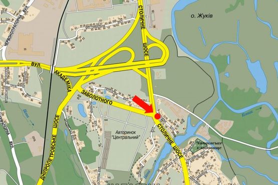 Схема рекламної площини за адресою Столичное шоссе, 500 м до поворота на Заболотного ул., из центра