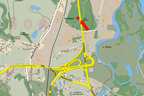 Схема рекламной плоскости по адресу Столичное шоссе, 14, по Охотский пер., в сторону Надднепрянское шоссе