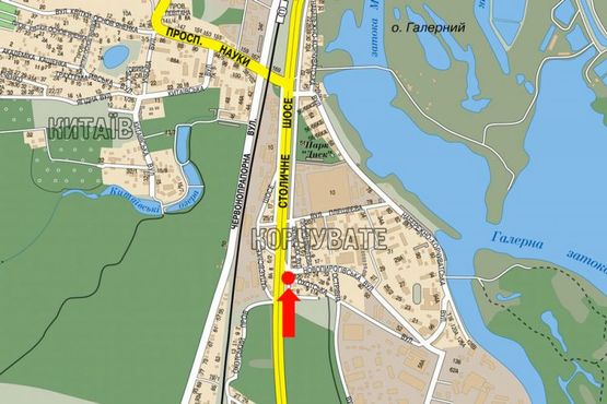 Схема рекламної площини за адресою Столичное шоссе / Плещеева ул., 10, разделитель, в сторону Науки пр.