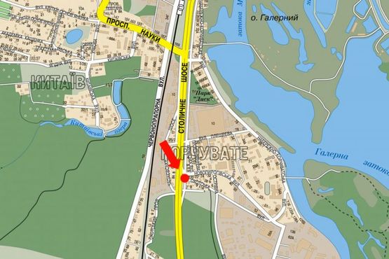 Схема рекламної площини за адресою Столичное шоссе / Плещеева ул., 10, разделитель, в сторону Конче-Заспы