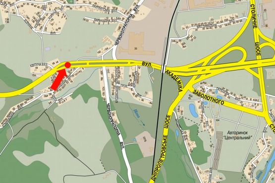 Схема рекламной плоскости по адресу Заболотного ул. / Коммунальная ул., разделитель, левая, в сторону ТРЦ "ART Mall", Столичное шоссе