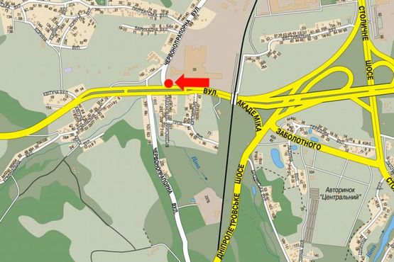 Схема рекламной плоскости по адресу Заболотного ул. / Пироговский путь ул. (бывш. Краснознаменная ул.), АЗС "Amic", в сторону Одесская пл.