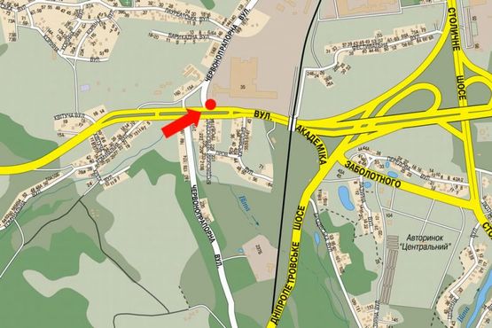 Схема рекламної площини за адресою Заболотного ул. / Пироговский путь ул. (бывш. Краснознаменная ул.), АЗС "Amic", в сторону ТРЦ "ART Mall", Столичное шоссе