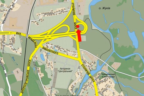 Схема рекламной плоскости по адресу Столичное шоссе / Заболотного ул., напротив ТРЦ "Домосфера", в центр