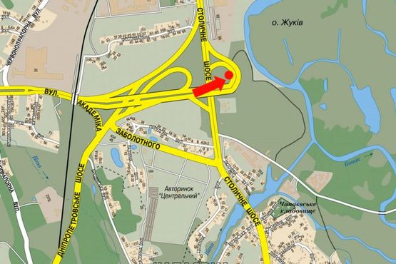Схема рекламной плоскости по адресу Заболотного ул. / Столичное шоссе, в сторону ТРЦ "Домосфера", центра