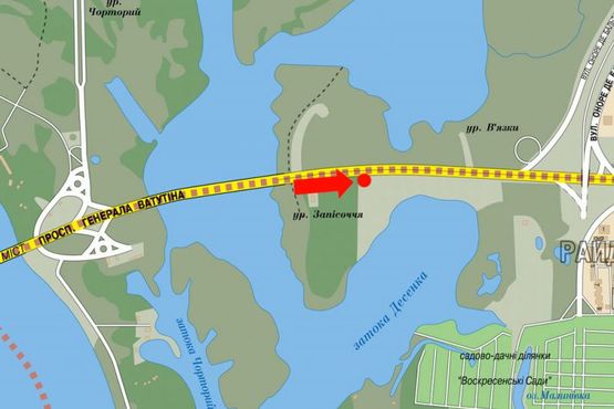 Схема рекламной плоскости по адресу Ватутина пр., 150м от супермаркета "Ашан", в сторону Троещины