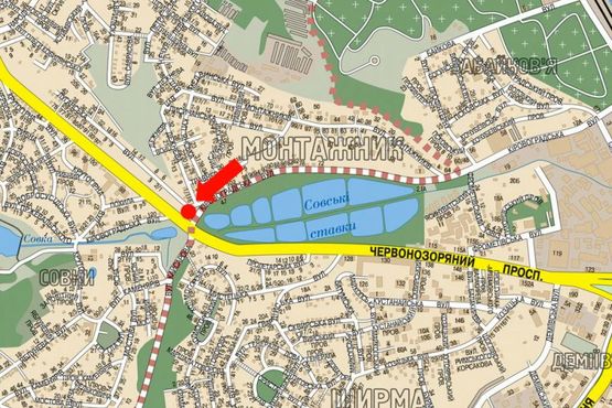 Схема рекламної площини за адресою Кировоградская ул., 114, разделитель, в сторону Лобановского пр. (бывш. Краснозвездный пр.)