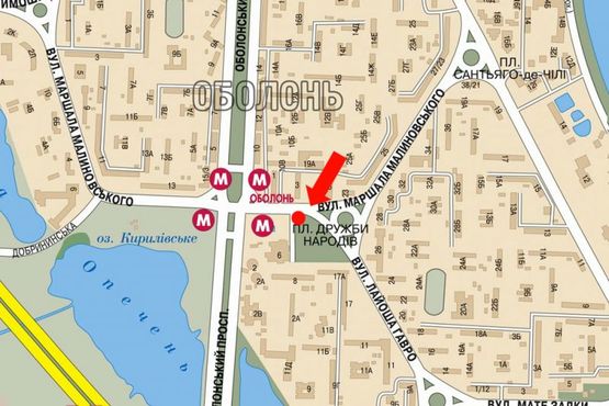 Схема рекламной плоскости по адресу Малиновского ул. / Иорданская ул. (бывш. Гавро ул.), возле "Дивосвит", в сторону ст. м. "Оболонь"