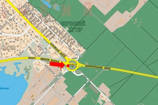 Схема рекламной плоскости по адресу Харьковская пл., напротив Бажана пр., в сторону Бориспольское шоссе