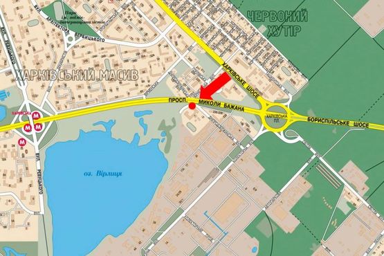 Схема рекламної площини за адресою Бажана пр., 1 / Днепродзержинская ул., в сторону Харьковская пл., левый