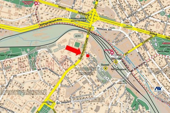 Схема рекламної площини за адресою Огиенка ул. (бывш. Лукашевича ул.), 21, в сторону Липковского ул. (бывш. ул. Урицкого)