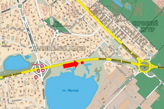 Схема рекламної площини за адресою Бажана пр., 160м от ст. м. "Вирлиця", в сторону Харьковская пл.