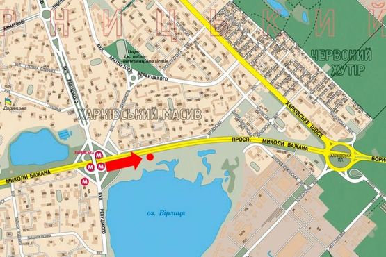 Схема рекламної площини за адресою Бажана пр., 5Е, напротив, правый, в сторону Харьковская пл.