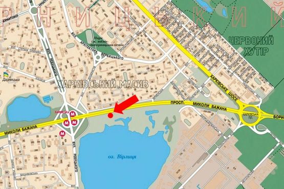 Схема рекламной плоскости по адресу Бажана пр., 5Е, напротив, левый, в сторону ст. м. "Харьковская"