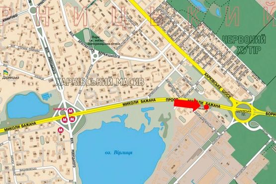 Схема рекламной плоскости по адресу Бажана пр. / Горловская ул., 228, напротив, правый, в сторону Харьковская пл.