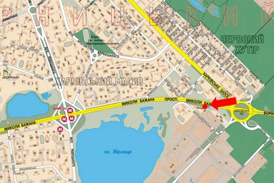 Схема рекламной плоскости по адресу Бажана пр. / Горловская ул., 228, напротив, правый, в сторону ст. м. "Харьковская"