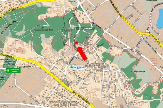 Схема рекламной плоскости по адресу Подольский спуск, 200м от Овручская ул., в сторону центра