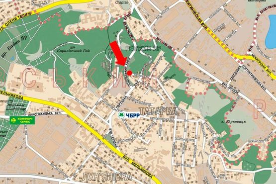 Схема рекламной плоскости по адресу Подольский спуск, 200м от Овручская ул., в сторону Кирилловская ул. (бывш. Фрунзе ул.)