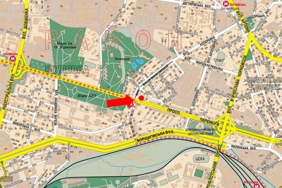 Схема рекламної площини за адресою Победы пр. / Василевской ул., в сторону Победы пл.