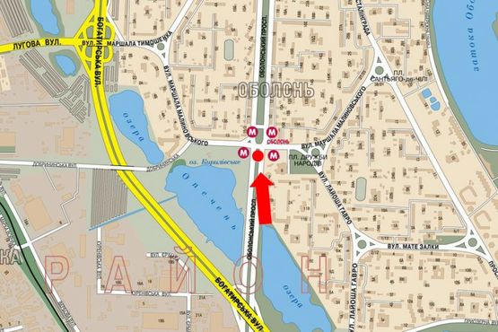 Схема рекламной плоскости по адресу Оболонский пр., разделитель за ТЦ "Патерсон", в сторону ст. м. "Оболонь"