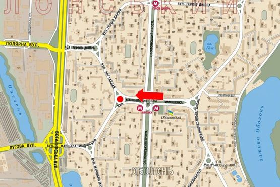 Схема рекламной плоскости по адресу Тимошенко ул. / Гайдай ул., клумба, в сторону Героев Днепра ул.